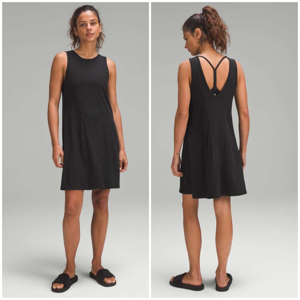 Lululemon Ribbed Modal-Cotton Dress Black NEW Size 10 Athletic Loose Fit